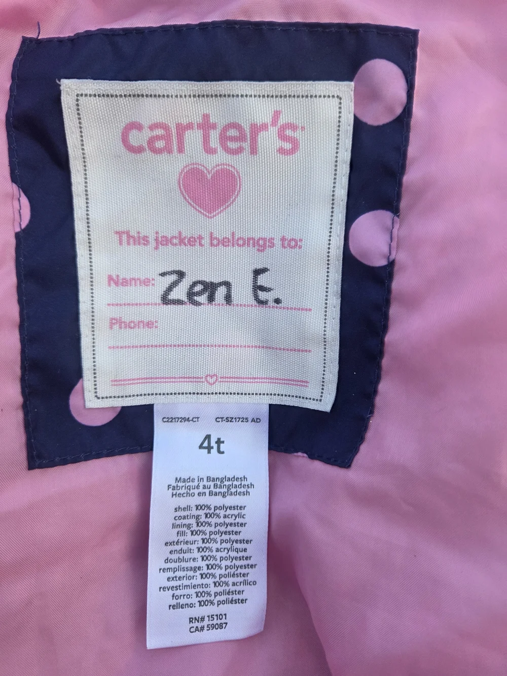 Carter's Navy Jacket with Pink Polka Dots
